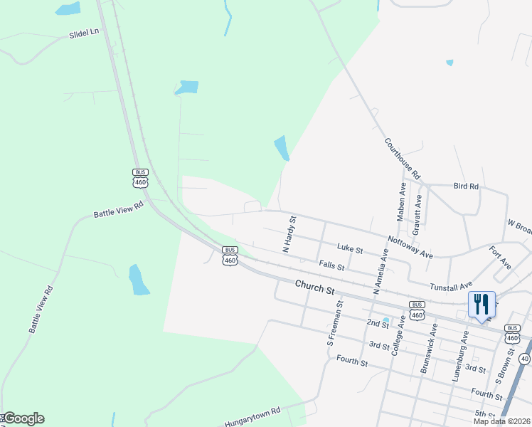 map of restaurants, bars, coffee shops, grocery stores, and more near 1029 Nottoway Avenue in Blackstone