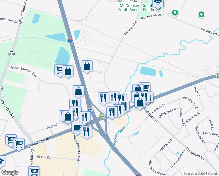 map of restaurants, bars, coffee shops, grocery stores, and more near 3204 Coleman Road in Paducah