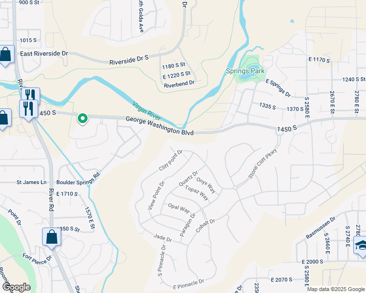 map of restaurants, bars, coffee shops, grocery stores, and more near 2031 Cliff Point Drive in St. George