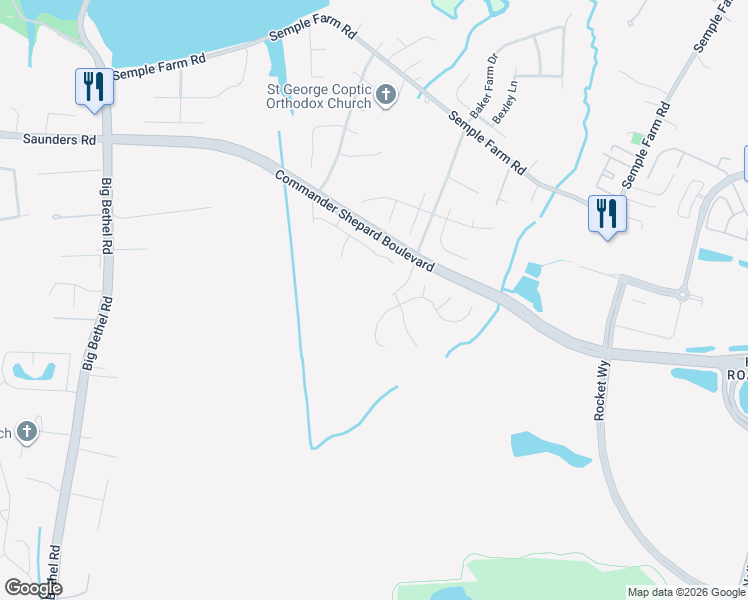 map of restaurants, bars, coffee shops, grocery stores, and more near 26 Thoroughbred Drive in Hampton