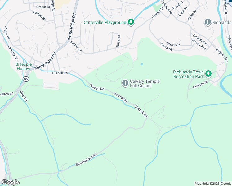map of restaurants, bars, coffee shops, grocery stores, and more near 75 Purcell Road in Richlands