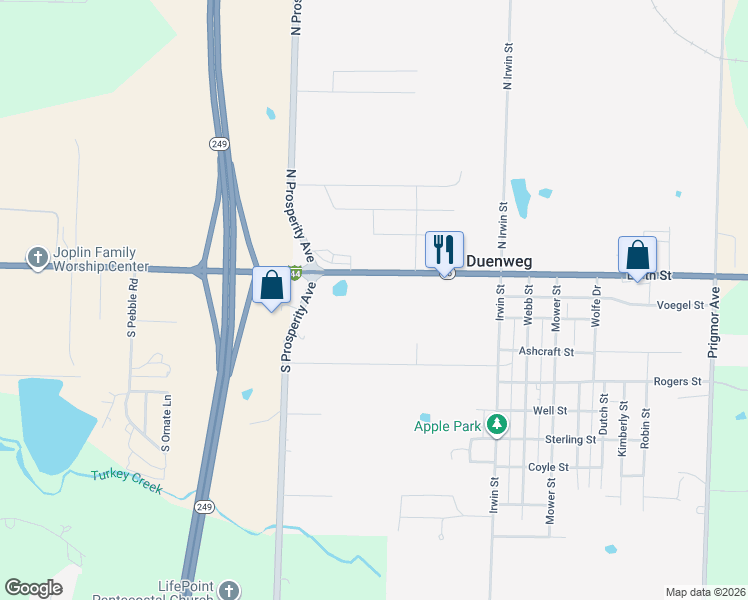 map of restaurants, bars, coffee shops, grocery stores, and more near 6974 East 7th Street in Joplin