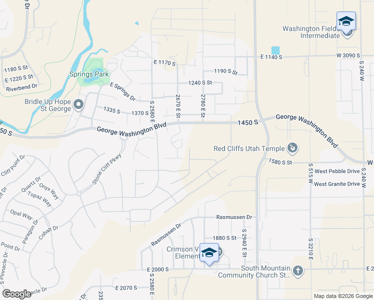 map of restaurants, bars, coffee shops, grocery stores, and more near 2685 East 1500 South in St. George