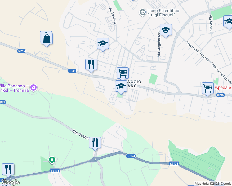 map of restaurants, bars, coffee shops, grocery stores, and more near 6 Via Monte Bianco in Siracusa