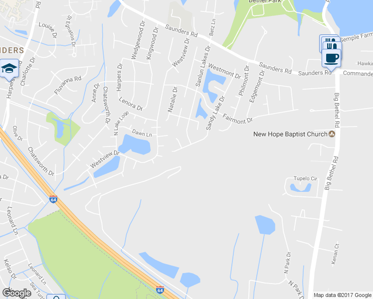 map of restaurants, bars, coffee shops, grocery stores, and more near 103 Sandy Lake Drive in Hampton