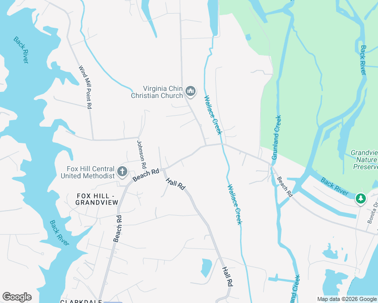 map of restaurants, bars, coffee shops, grocery stores, and more near 733 Beach Road in Hampton