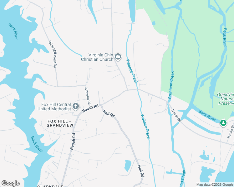 map of restaurants, bars, coffee shops, grocery stores, and more near 733 Beach Road in Hampton