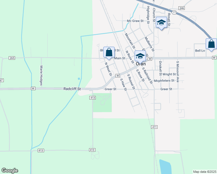 map of restaurants, bars, coffee shops, grocery stores, and more near 106 South West Street in Oran
