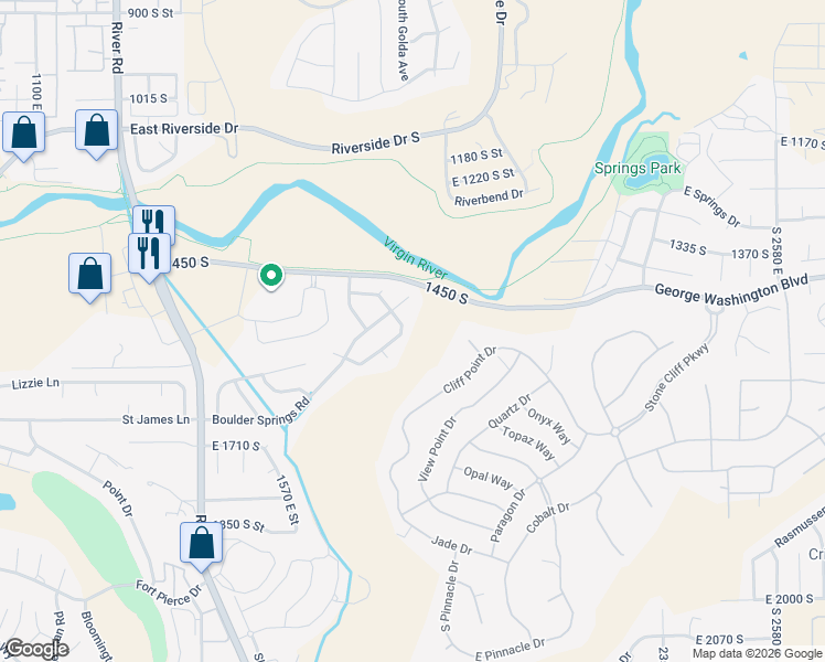 map of restaurants, bars, coffee shops, grocery stores, and more near 1816 Boulder Mountain Road in St. George