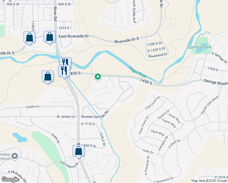 map of restaurants, bars, coffee shops, grocery stores, and more near 1620 1450 South in St. George