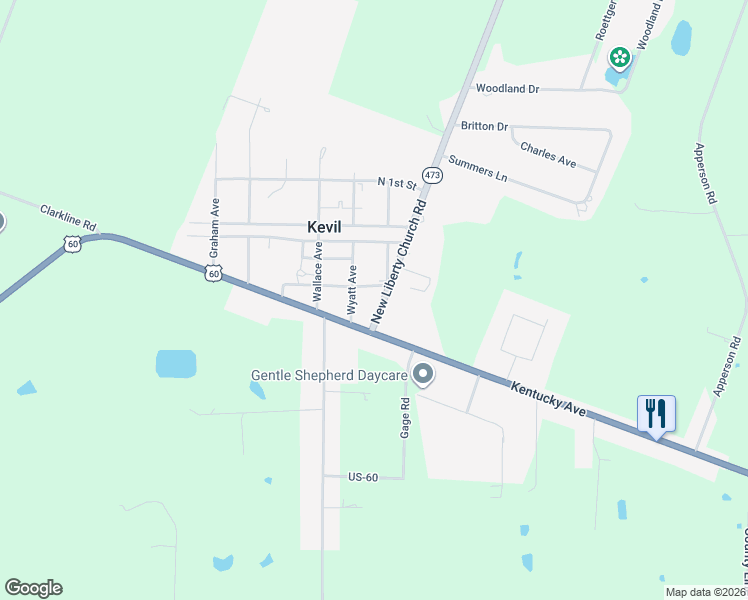 map of restaurants, bars, coffee shops, grocery stores, and more near 189-199 New Liberty Church Rd in Kevil