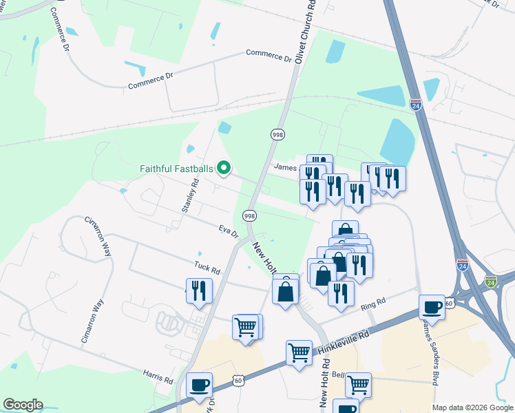 map of restaurants, bars, coffee shops, grocery stores, and more near Enterprise Drive in Paducah