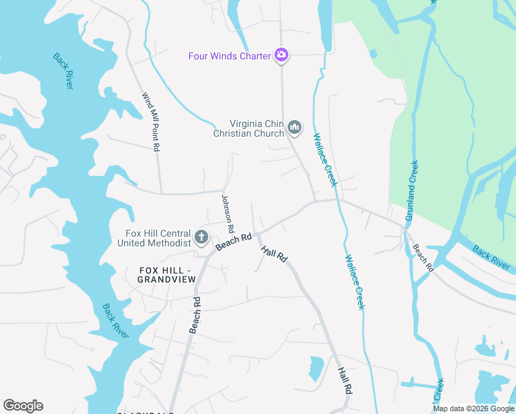 map of restaurants, bars, coffee shops, grocery stores, and more near 705B Beach Road in Hampton