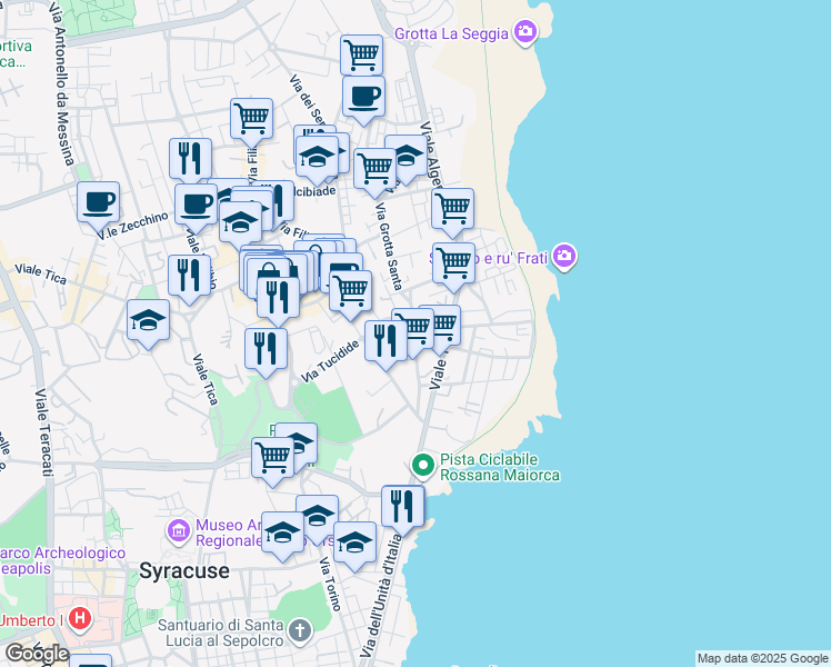 map of restaurants, bars, coffee shops, grocery stores, and more near 57 Via Grottasanta in Syracuse