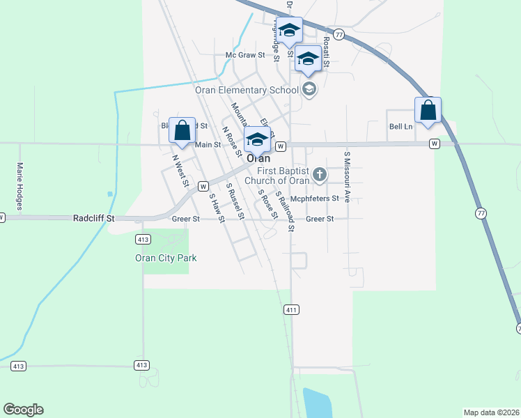map of restaurants, bars, coffee shops, grocery stores, and more near 1301 South Street in Oran