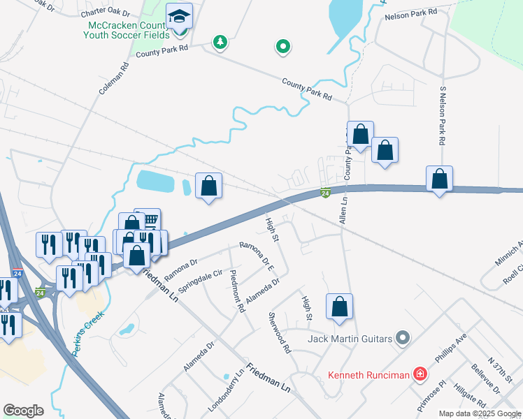 map of restaurants, bars, coffee shops, grocery stores, and more near 3700 Hinkleville Road in Paducah