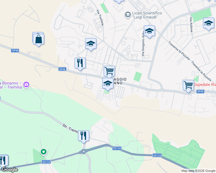 map of restaurants, bars, coffee shops, grocery stores, and more near 6 Via Monte Bianco in Siracusa