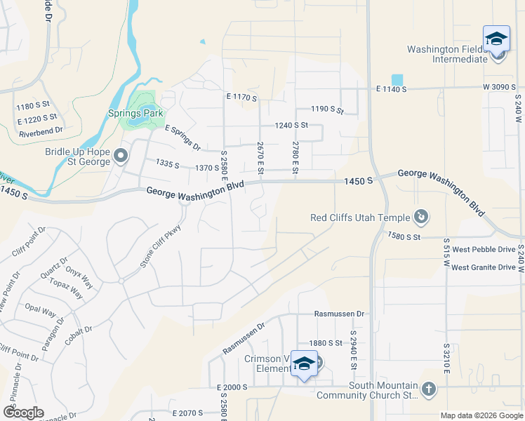 map of restaurants, bars, coffee shops, grocery stores, and more near 2685 East 1500 South in St. George