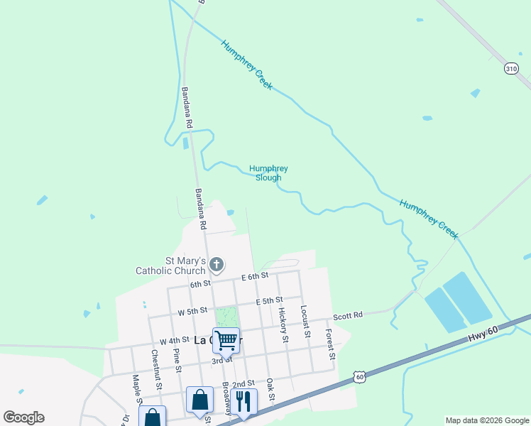map of restaurants, bars, coffee shops, grocery stores, and more near 798 Oak Street in La Center