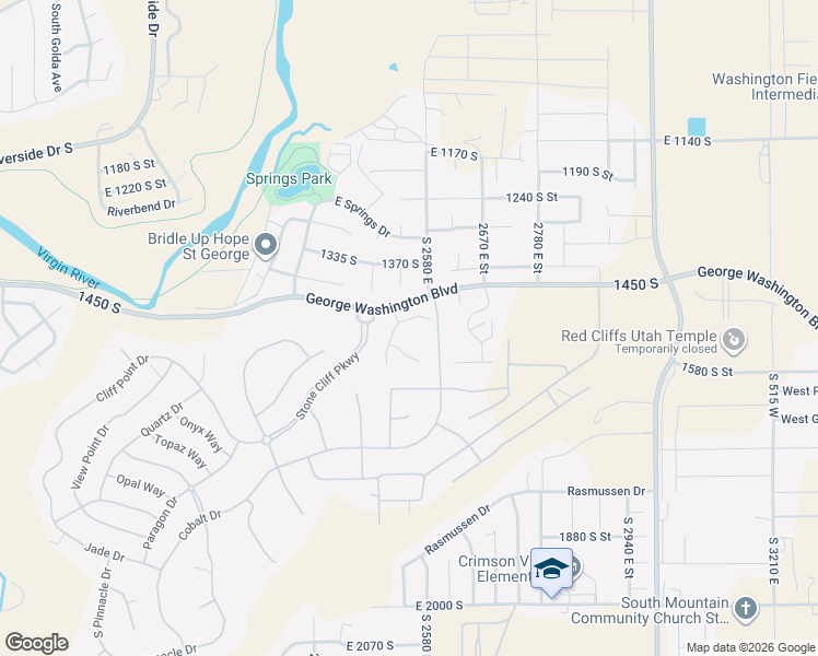 map of restaurants, bars, coffee shops, grocery stores, and more near 2532 1480 South Street in St. George