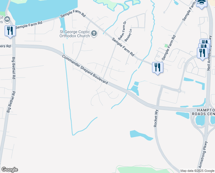 map of restaurants, bars, coffee shops, grocery stores, and more near 6 Dornock Court in Hampton