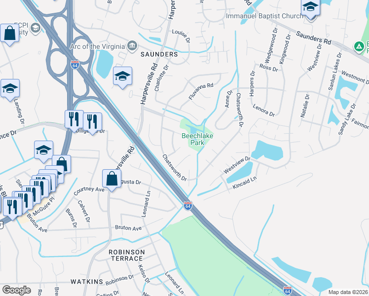 map of restaurants, bars, coffee shops, grocery stores, and more near 238 Eubank Cir in Newport News