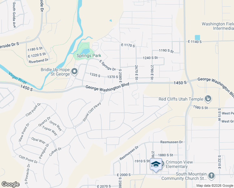 map of restaurants, bars, coffee shops, grocery stores, and more near 2532 1480 South Street in St. George