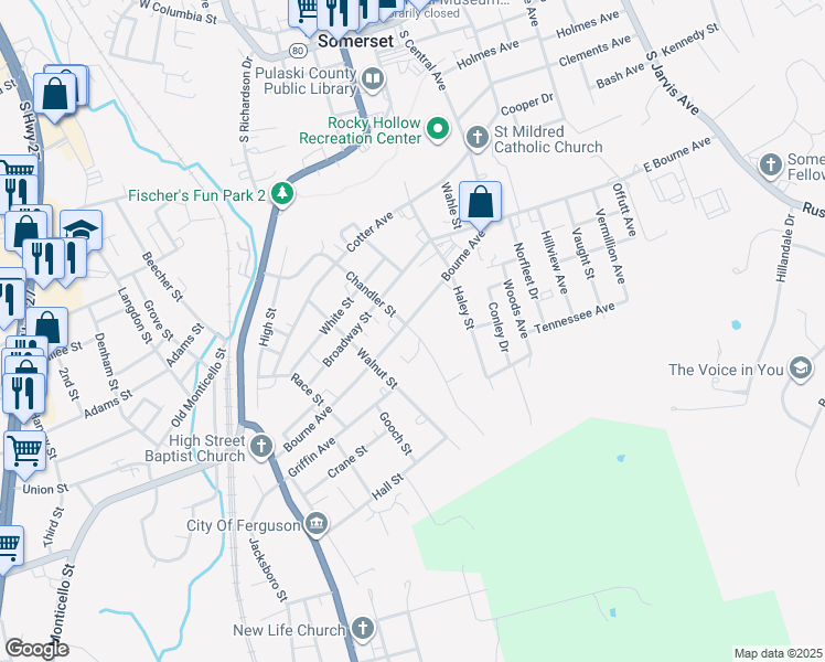 map of restaurants, bars, coffee shops, grocery stores, and more near 405 Bourne Avenue in Somerset
