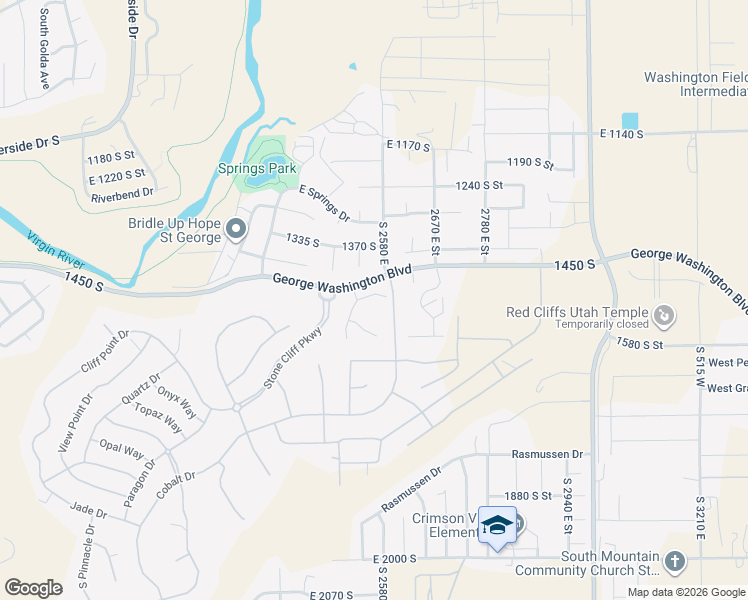 map of restaurants, bars, coffee shops, grocery stores, and more near 2532 1480 South Street in St. George