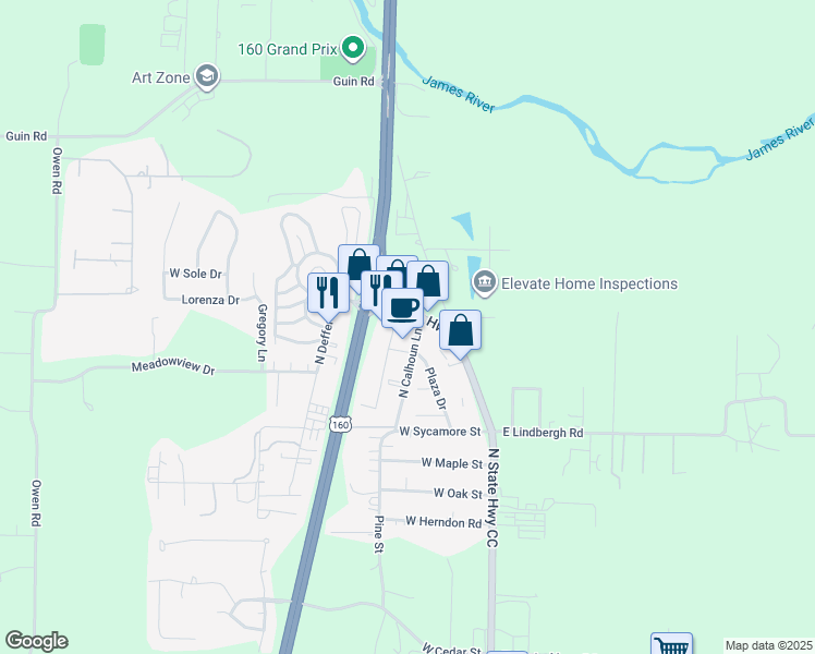 map of restaurants, bars, coffee shops, grocery stores, and more near 1889 North State Highway CC in Nixa