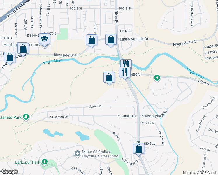 map of restaurants, bars, coffee shops, grocery stores, and more near in St. George