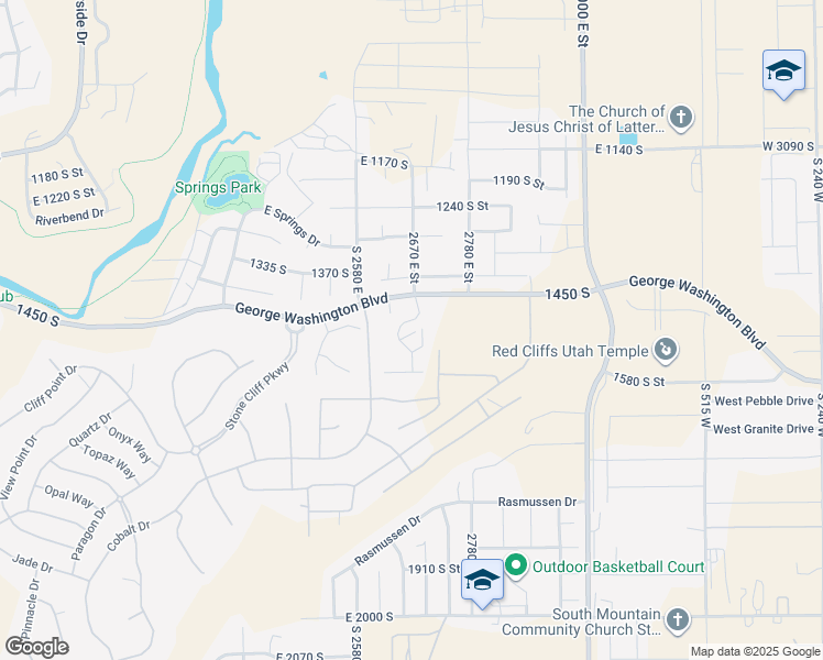 map of restaurants, bars, coffee shops, grocery stores, and more near 1489 South 2670 East in St. George