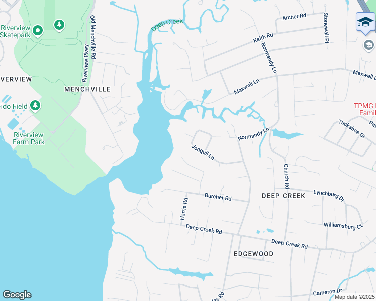 map of restaurants, bars, coffee shops, grocery stores, and more near 25 Jonquil Lane in Newport News