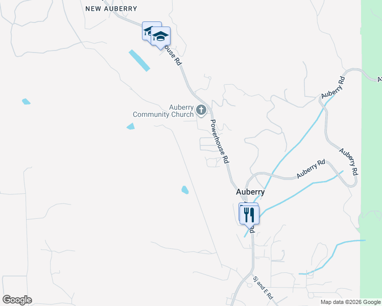 map of restaurants, bars, coffee shops, grocery stores, and more near 33751 Powerhouse Road in Auberry