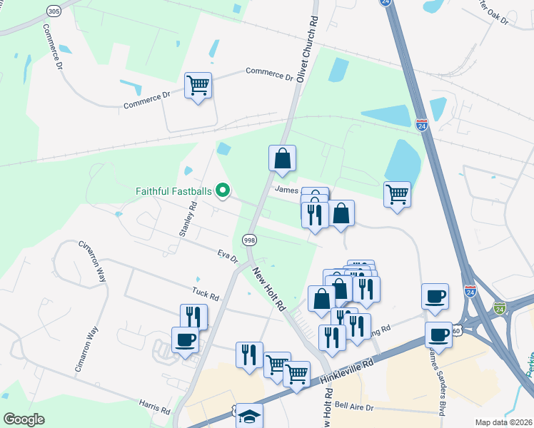 map of restaurants, bars, coffee shops, grocery stores, and more near 3690 Olivet Church Road in Paducah