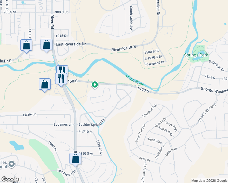 map of restaurants, bars, coffee shops, grocery stores, and more near 1620 1450 South Street in St. George