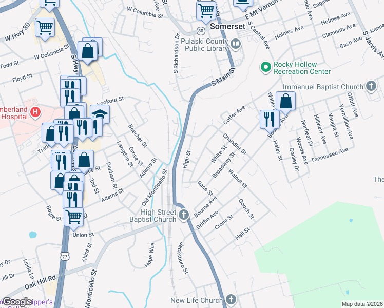 map of restaurants, bars, coffee shops, grocery stores, and more near 220-298 High Street in Somerset