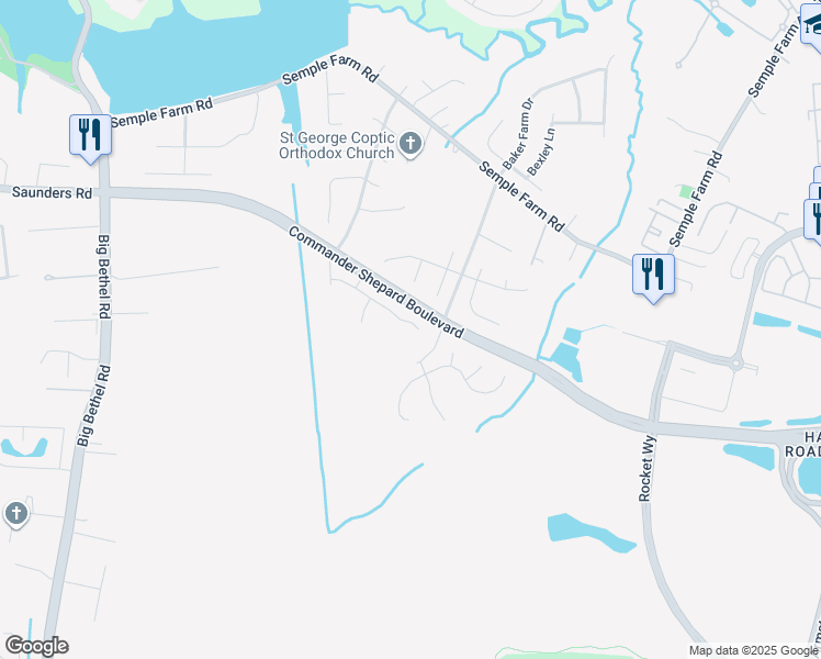 map of restaurants, bars, coffee shops, grocery stores, and more near 26 Thoroughbred Drive in Hampton