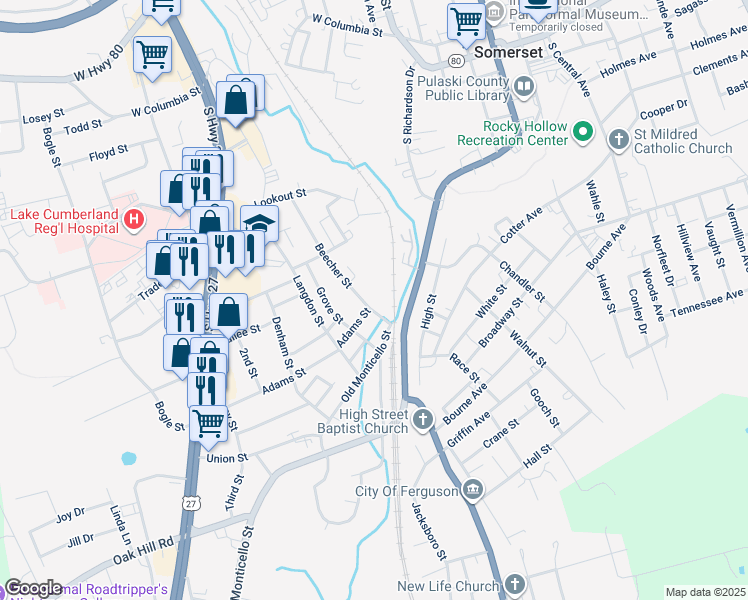 map of restaurants, bars, coffee shops, grocery stores, and more near 105 Beecher Street in Somerset