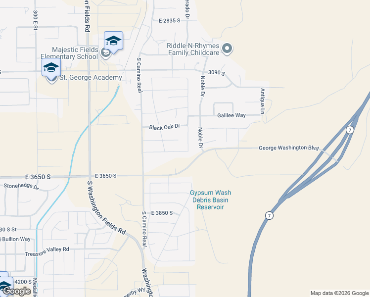 map of restaurants, bars, coffee shops, grocery stores, and more near 3504 South Pecos Drive in Washington