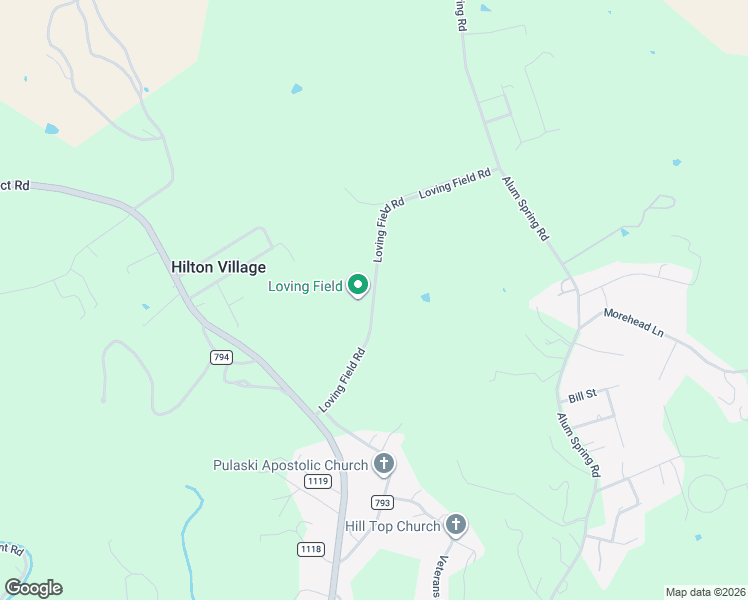 map of restaurants, bars, coffee shops, grocery stores, and more near 5105 Loving Field Road in Pulaski