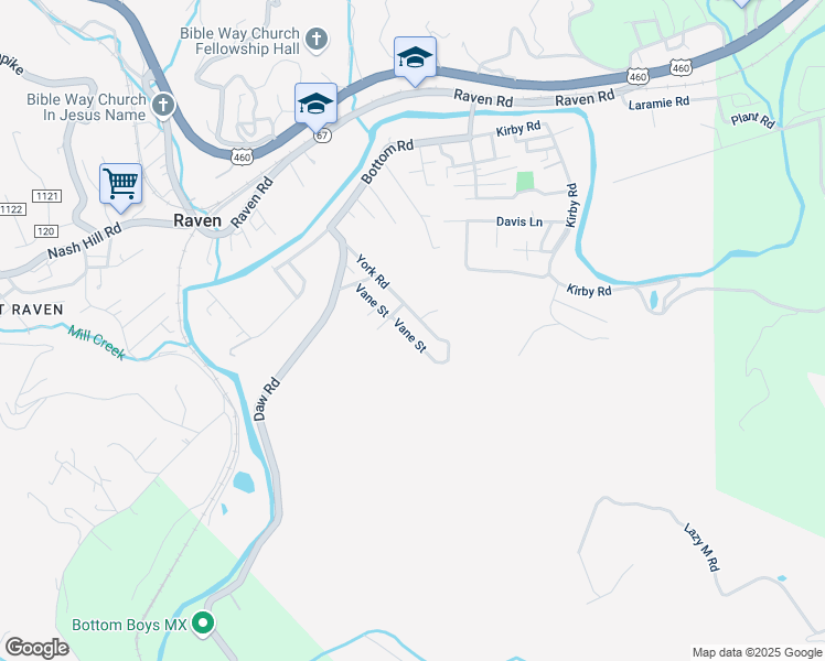 map of restaurants, bars, coffee shops, grocery stores, and more near 224 Vane Street in Raven