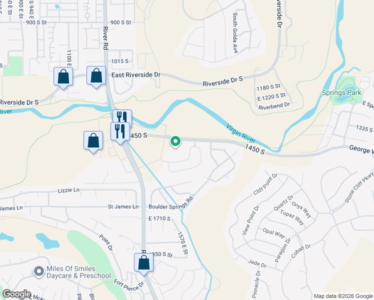 map of restaurants, bars, coffee shops, grocery stores, and more near 1620 1450 South in St. George