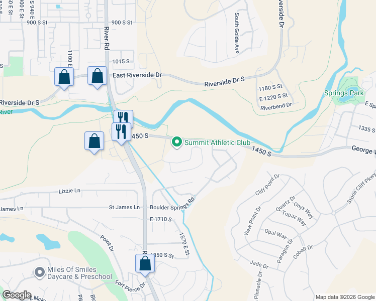 map of restaurants, bars, coffee shops, grocery stores, and more near 1620 1450 South in St. George