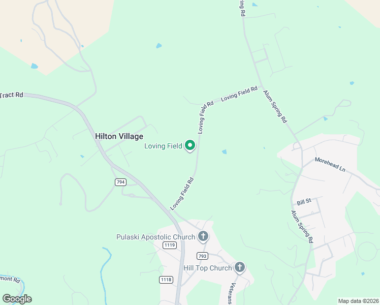 map of restaurants, bars, coffee shops, grocery stores, and more near 5105 Loving Field Road in Pulaski