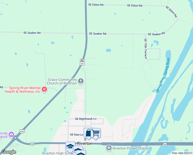 map of restaurants, bars, coffee shops, grocery stores, and more near 7097 Southeast Lynx Drive in Riverton
