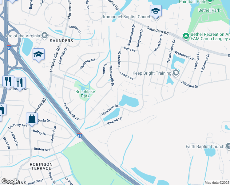 map of restaurants, bars, coffee shops, grocery stores, and more near 12 Poseidon Place in Hampton