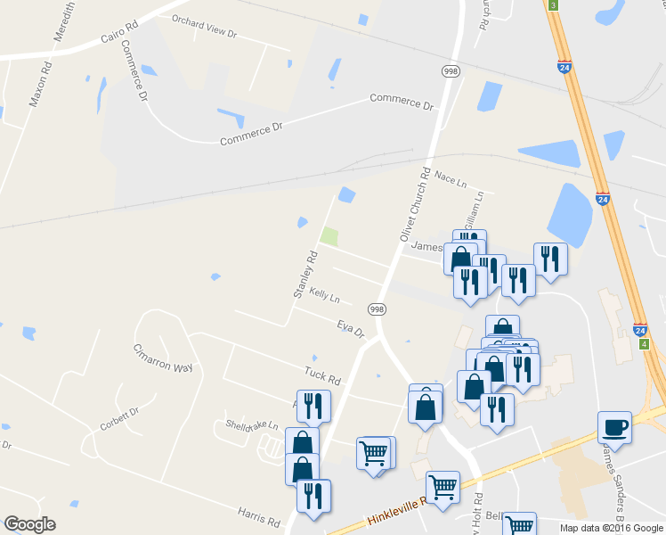 map of restaurants, bars, coffee shops, grocery stores, and more near Enterprise Drive in Paducah