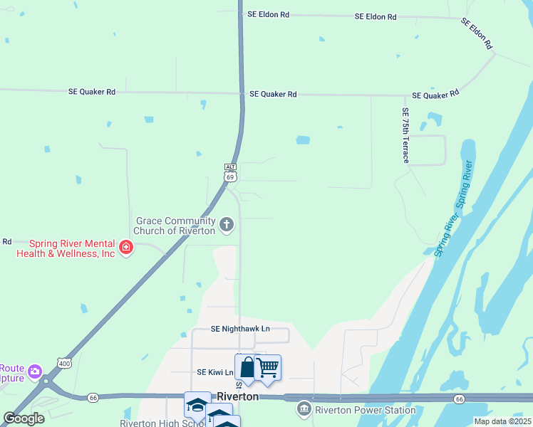 map of restaurants, bars, coffee shops, grocery stores, and more near 7097 Southeast Lynx Drive in Riverton