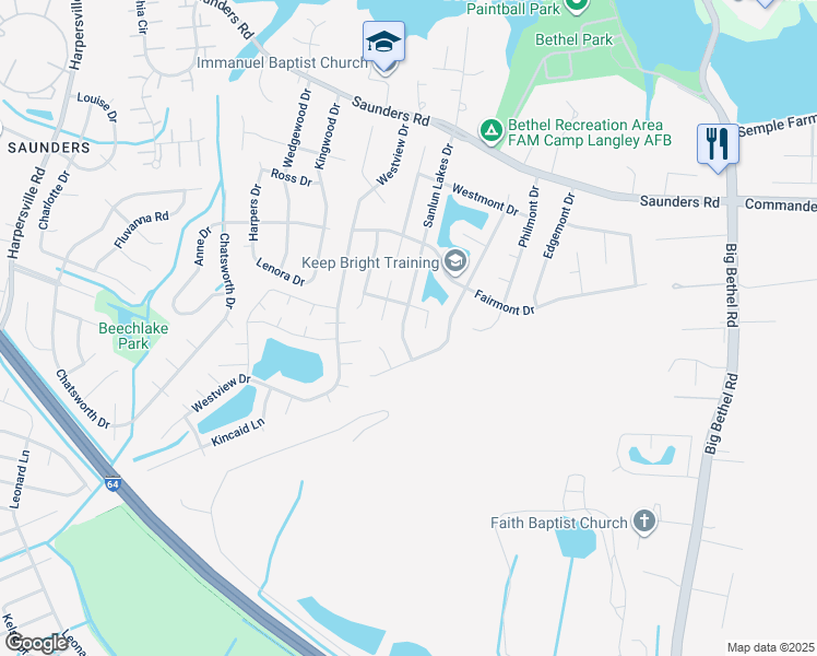 map of restaurants, bars, coffee shops, grocery stores, and more near 69 Sanlun Lakes Drive in Hampton